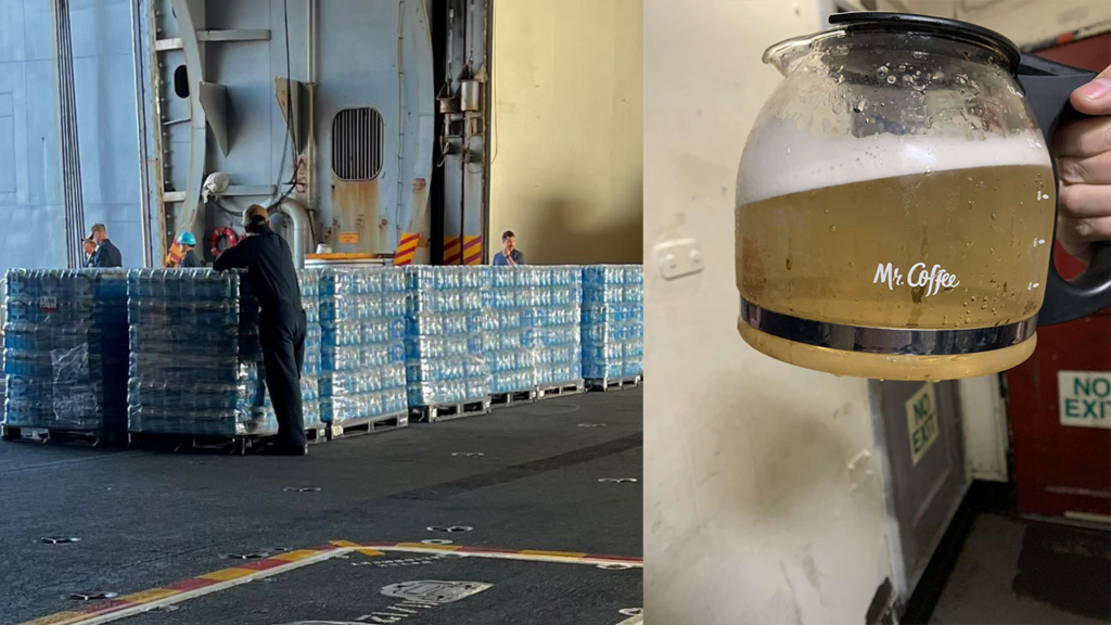 USS Nimitz Navy says water filled with jet propellant is safe, but